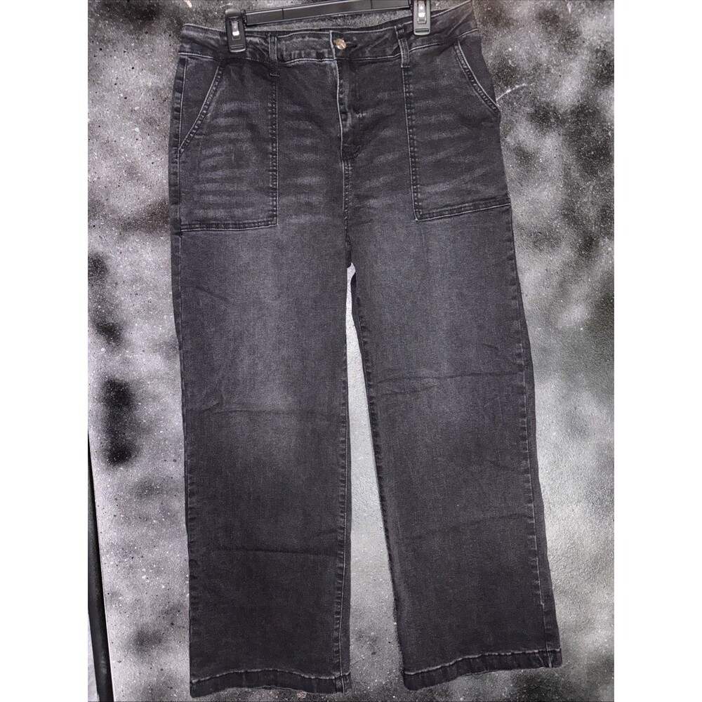 ADGN Women's Wide Leg Jeans Size XL Black (photos Look Faded But Not!) High Rise
